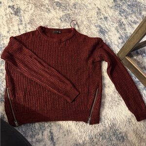 Women's Burgundy Sweater with Zipper Accents